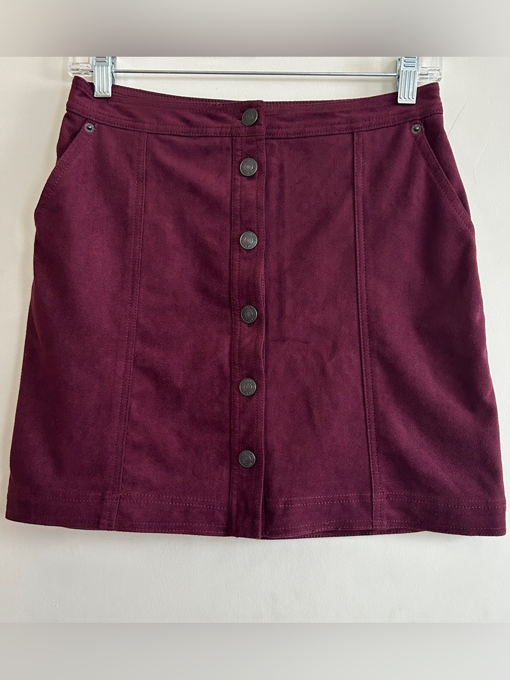 Abercrombie & Fitch Faux Suede Button-Front Mini Skirt in Burgundy